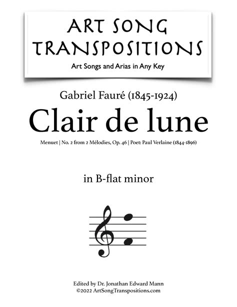 FAURÉ: Clair De Lune, Op. 46 No. 2 (transposed To B-flat Minor)